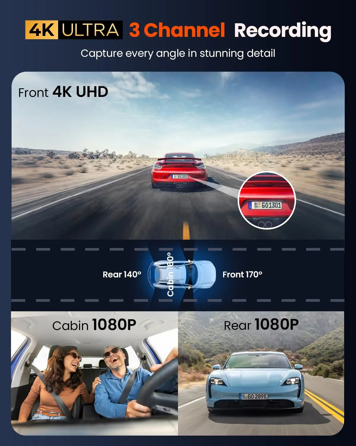 Kocam 3 Camera WIFI GPS 4K Dash Cam Car Dvr Interior Vehicle Three Way Channel Dvrs Recorder Video Registrator Dashcam Camcorder
