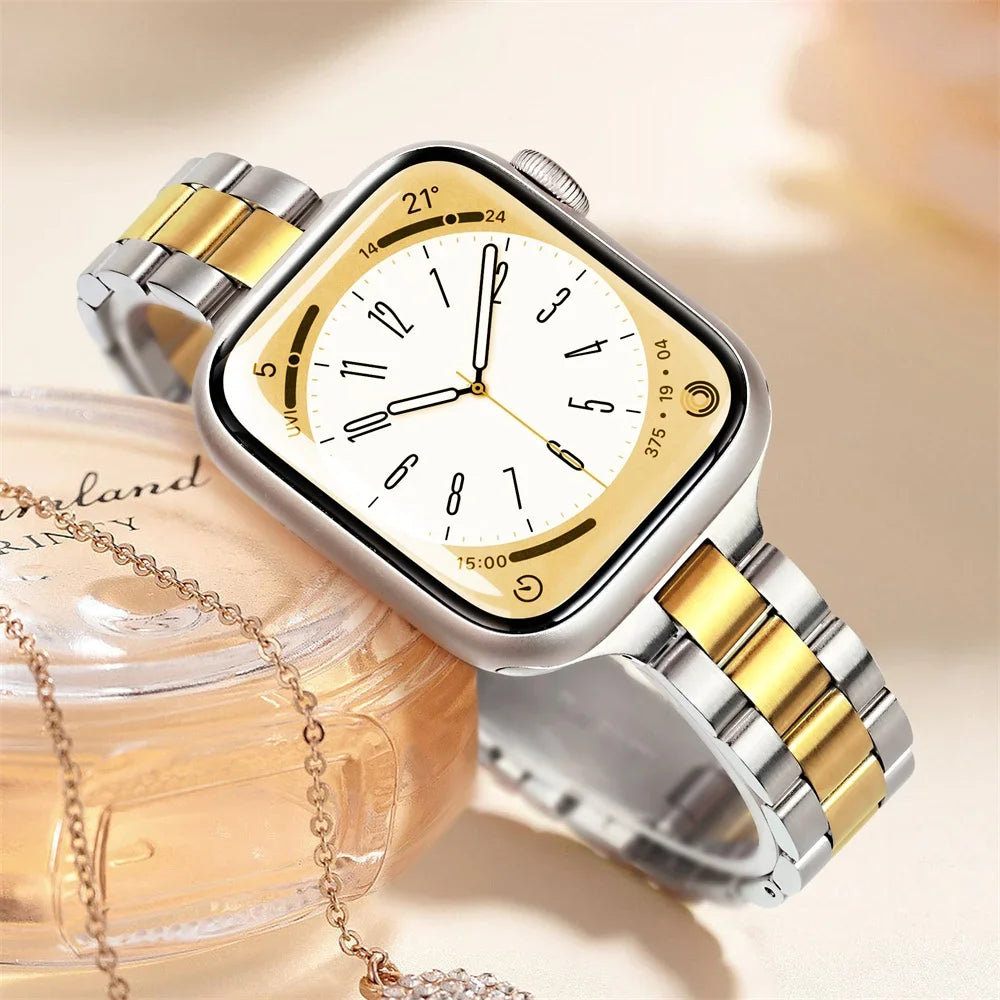 Stainless steel band for apple watch strap series 10 46mm 44mm 45mm 40mm 42-38-41mm Slim Metal bracelet 49mm iwatch 8 7 6 SE 5 9