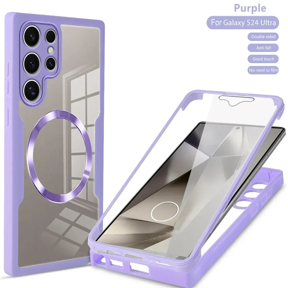 360° Full Shockproof Case for Samsung Galaxy S25 S24 S23 S22 S21 Ultra Plus FE Wireless Charging Transparent Cover