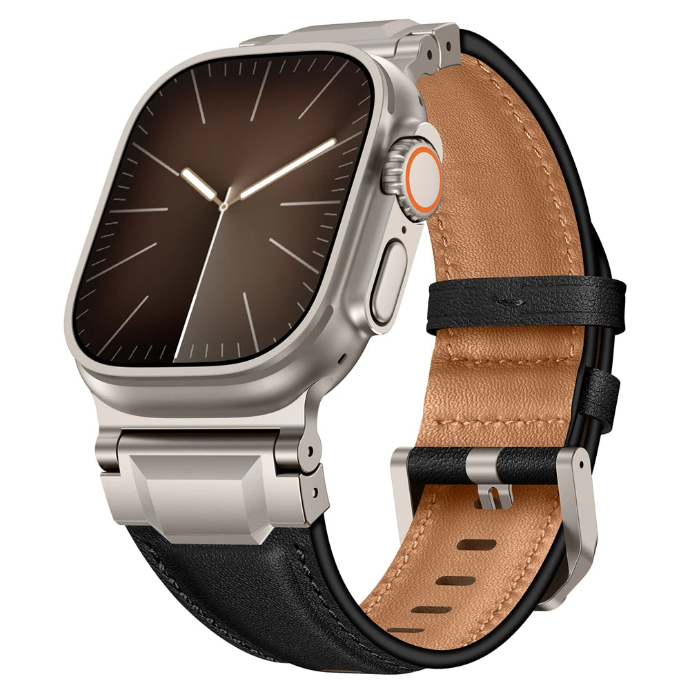 Genuine Leather bands For Apple watch ultra 3 2 49mm 44mm 45mm 46mm NEW Mecha Design bracelet iWatch series 11 10 9 8 7 6 5 SE
