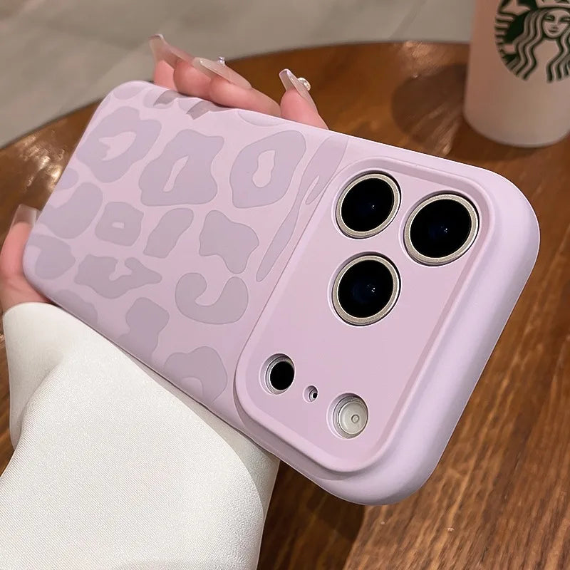 Leopard Pattern Liquid Silicone Case for iPhone 17 16 Pro Max Air 14 15 Plus 11 12 Camera Control Button Soft Shockproof Cover