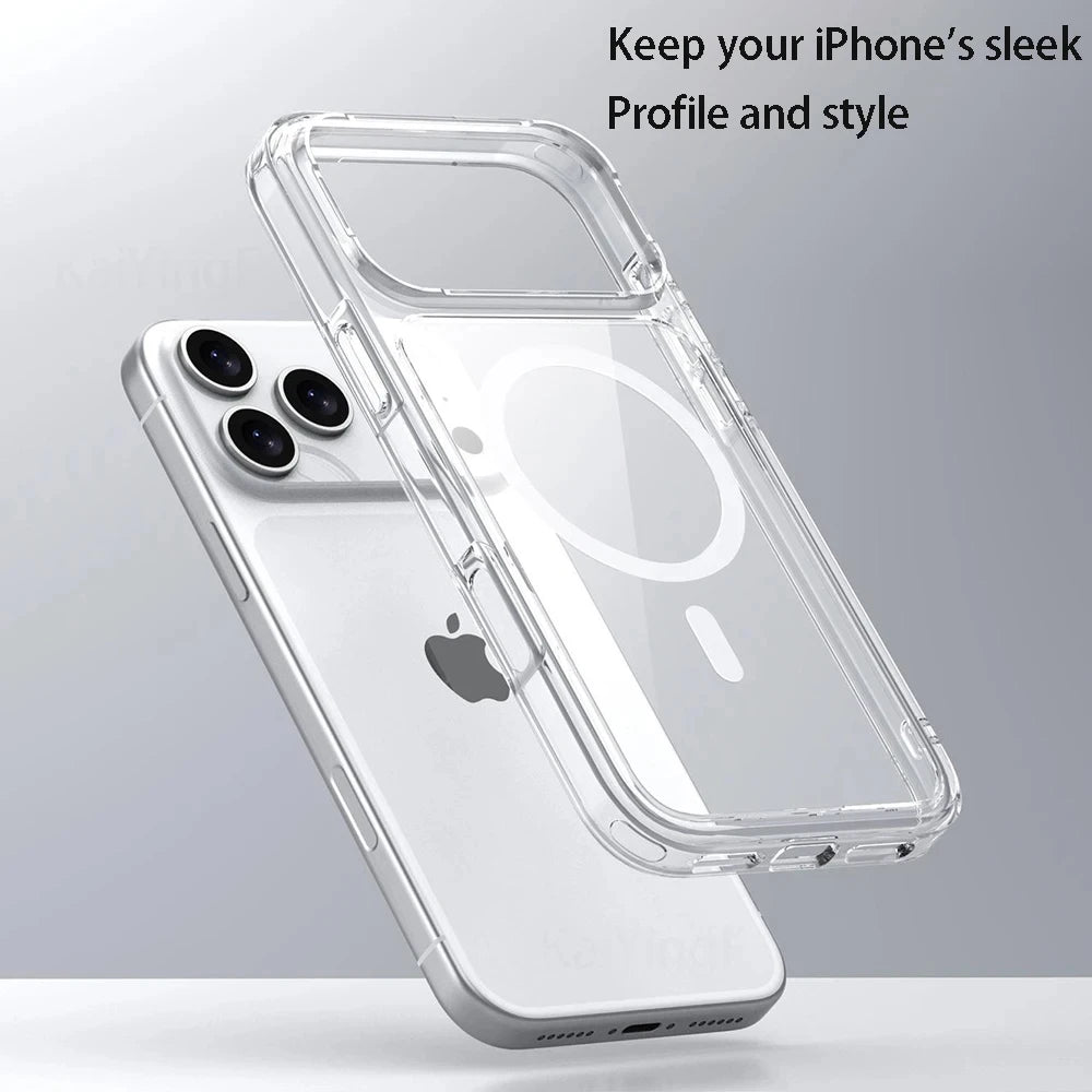 Luxury Magnetic Wireless Charge Clear Case for iPhone 17 Pro Max Air For Magsafe Back Cover Transparent Case