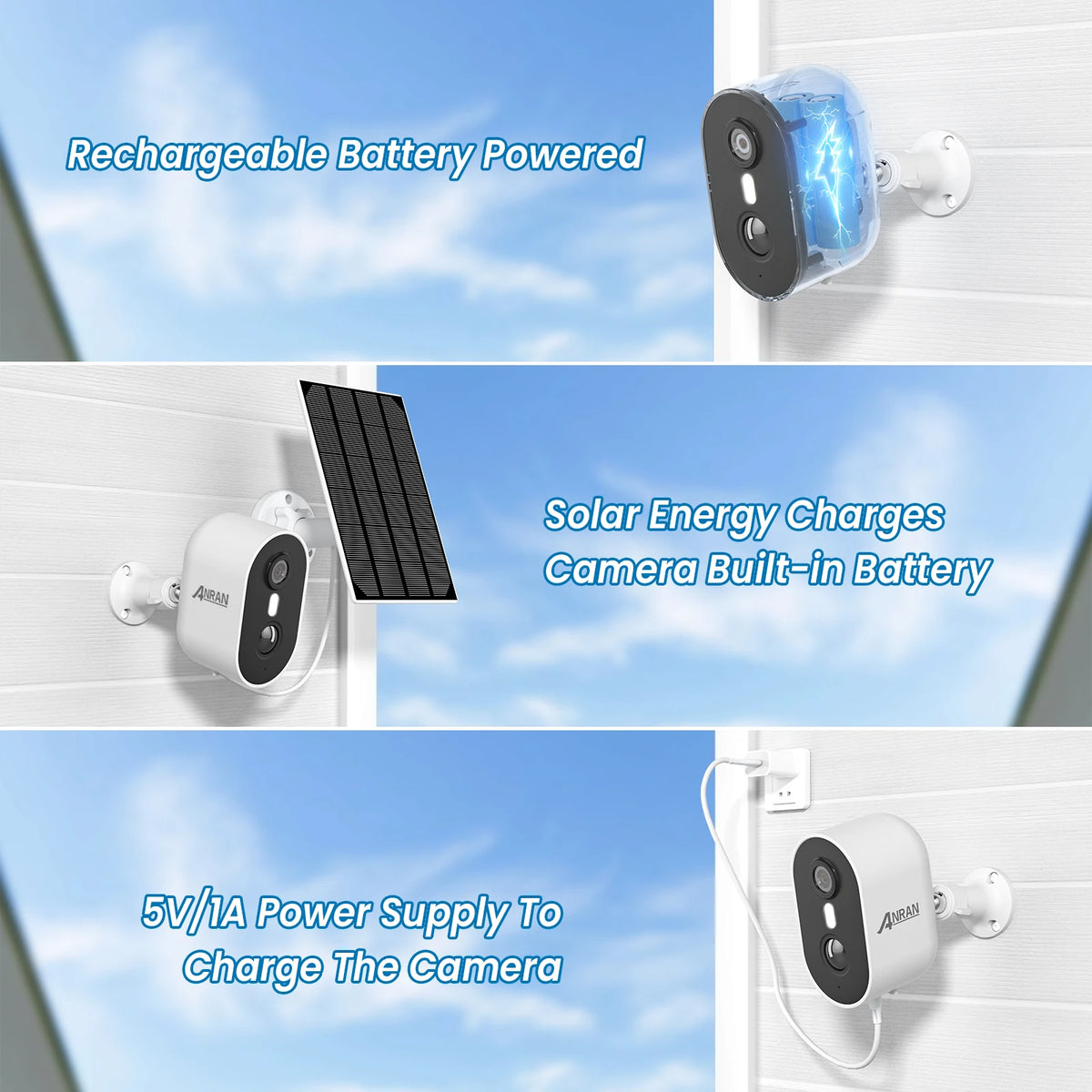 ANRAN 2K Rechargeable Battery Camera 2.4G WiFi Camera Wireless Home Surveillance Security Cameras PIR, IP65, Work with ANRAN App