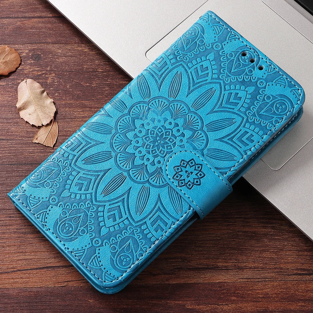 Magnetic Leather Wallet Flip Case for Samsung Galaxy S26 S25 Edge S24 S23 S22 S21 S20 S10 S10e S9 S8 Plus FE A07 Cover Sunflower