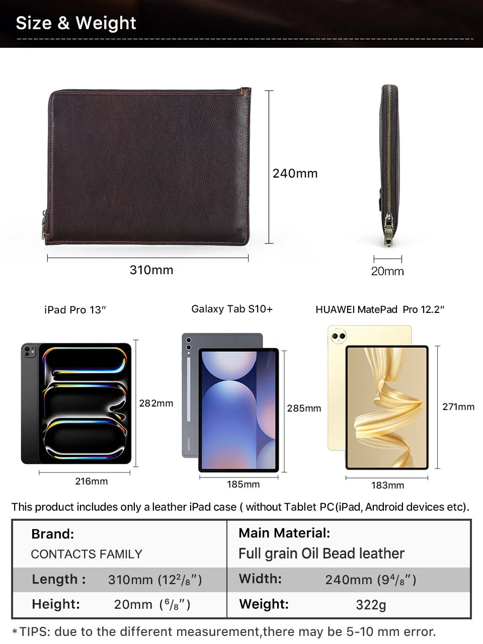 Genuine Leather Case for iPad Pro 13 12.9 11 A16 iPad Air 5 Air 4 iPad 8th 9th 10th Gen Tablet Cover for Samsung Huawei Xiaomi