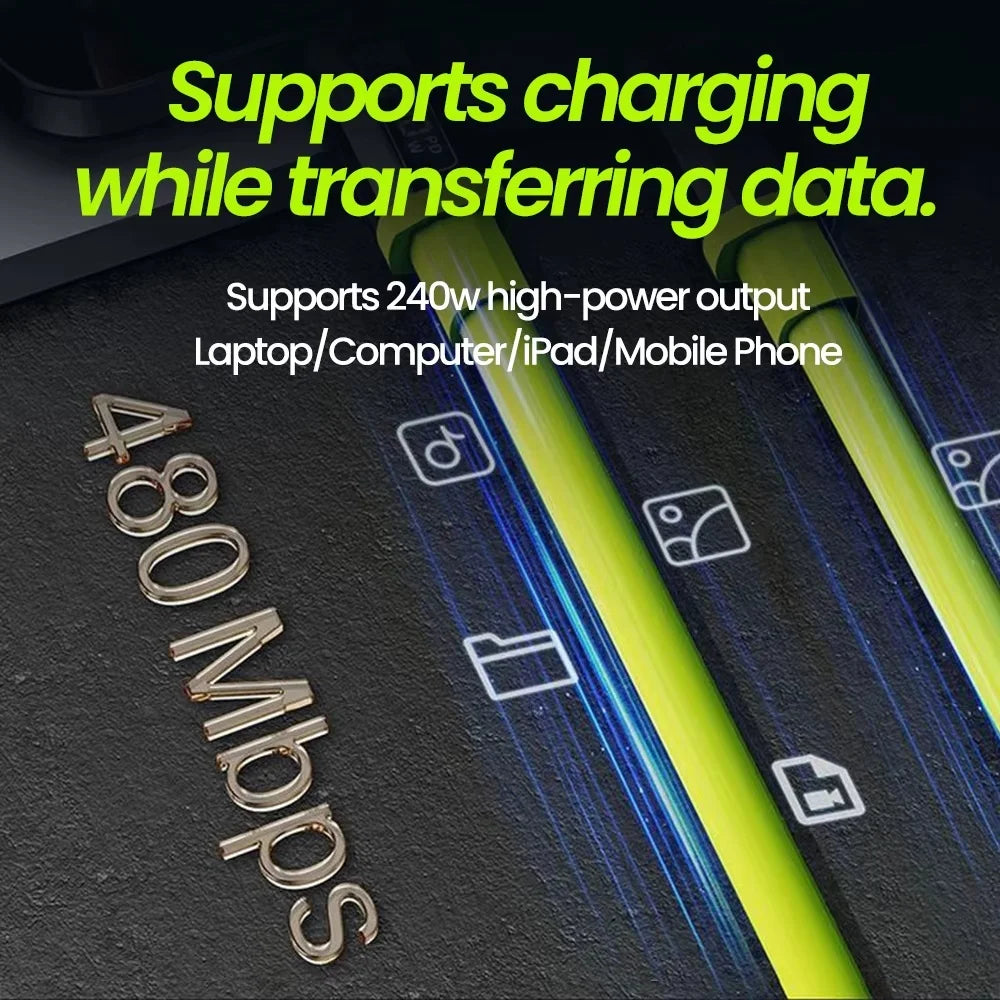 USB Type-C Charging Cable Fast Charging 240W Lightning Multi Functional Aluminum Alloy 240W suitable For Universal USB Charging