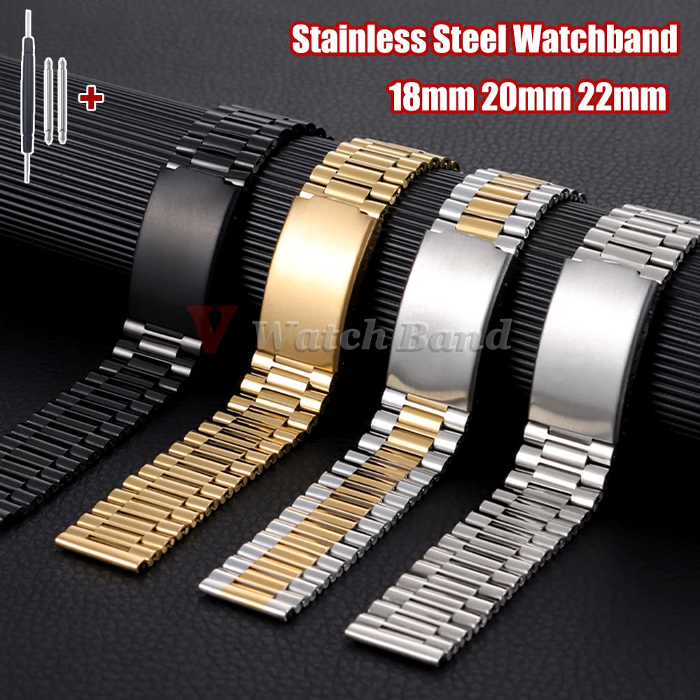 Universal Metal Watchstrap 18mm 20mm 22mm Business Wrist Strap for Smartwatch Stainless Steel Band Men Women Watch Accessoriess