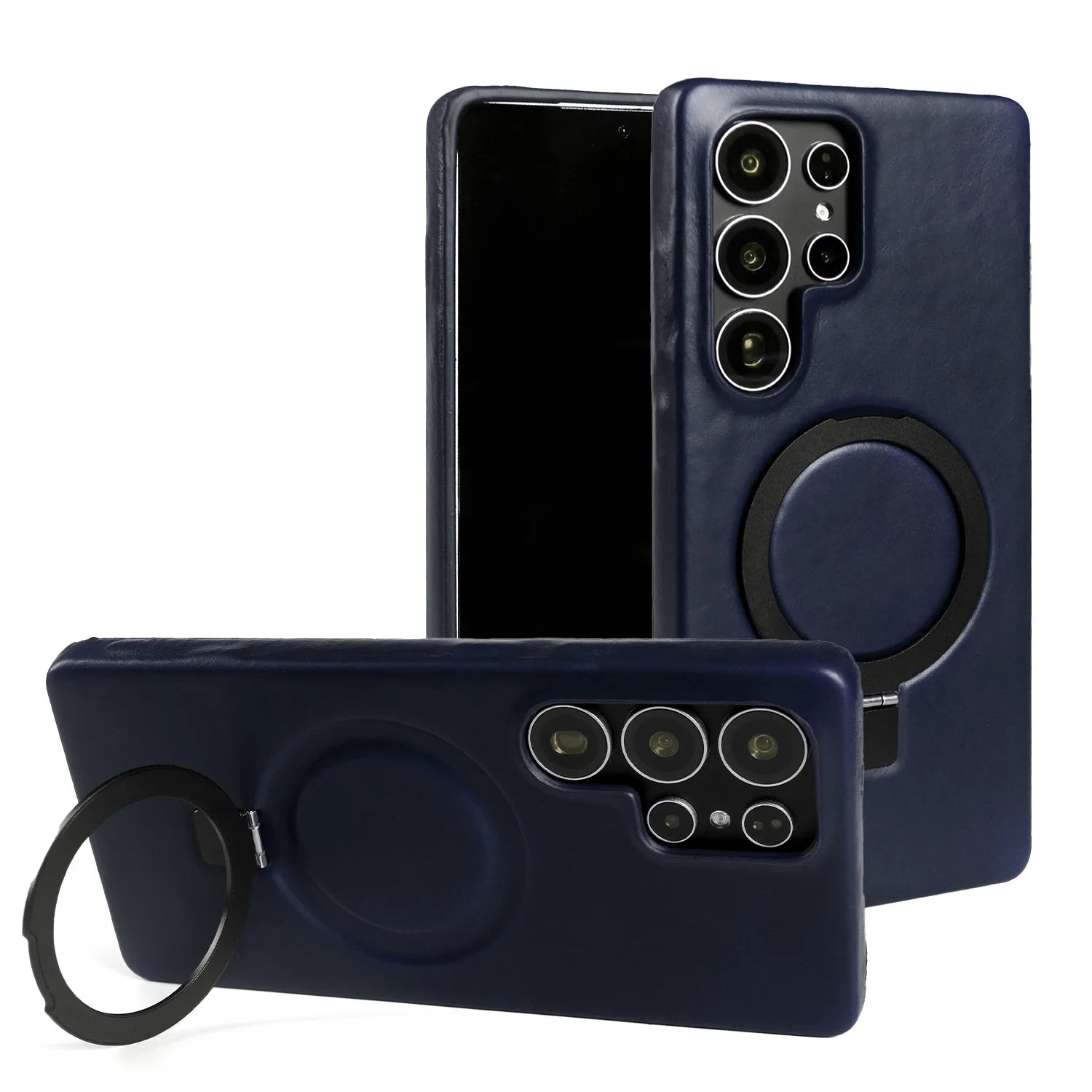 Luxury Magnetic Ring Genuine Leather Case For Samsung Galaxy S25 Ultra S24 S25edg S23 S22 S21 S20 S23 Stand Bracket Phone Cases