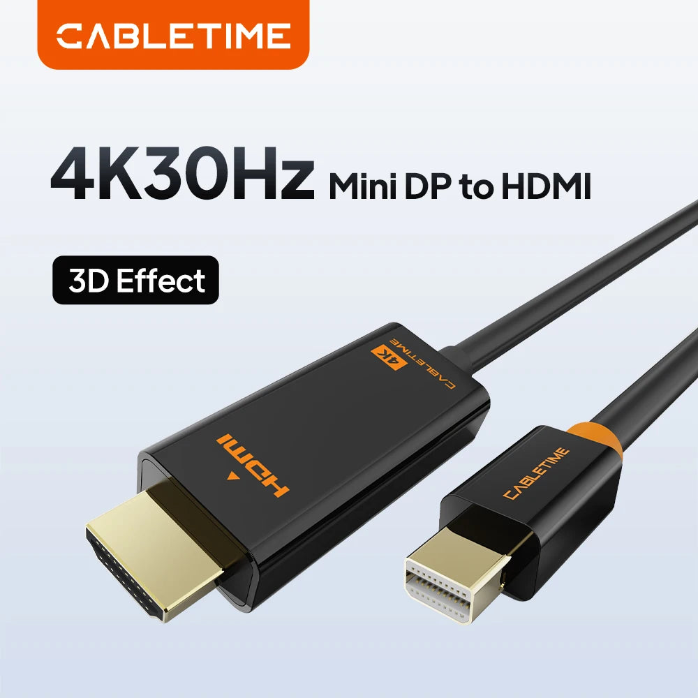 CABLETIME Mini Displayport to HDMI Cable 4K/HD Thunderbolt 2 Mini Display Port Adapter Cord For MacBook Air Mini DP to HDMI C054