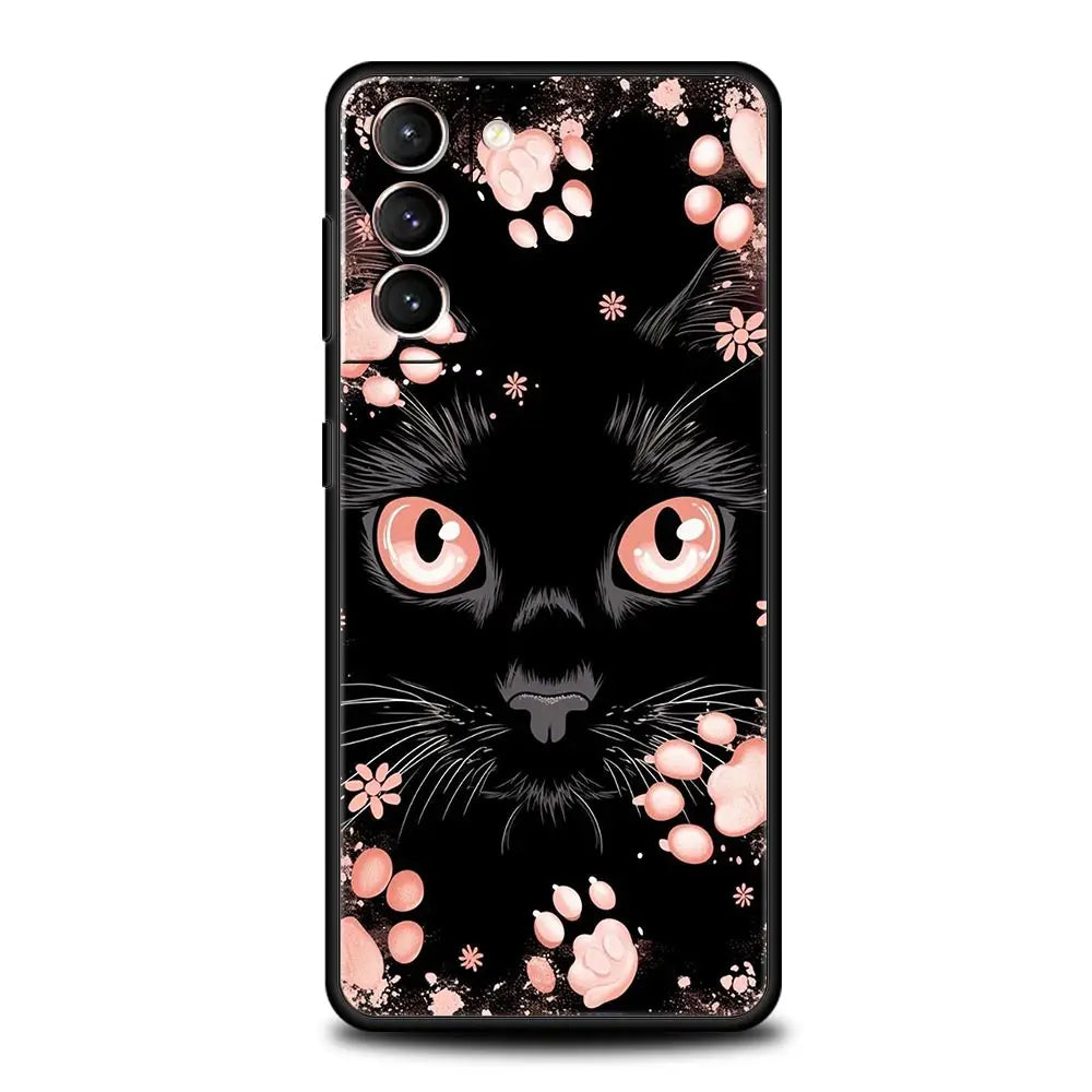 Cute Cat Phone Case For Samsung Galaxy S24 S23 S22 S20 Ultra S21 FE 5G S10 S9 Plus S10E S8 Soft Silicone Cover