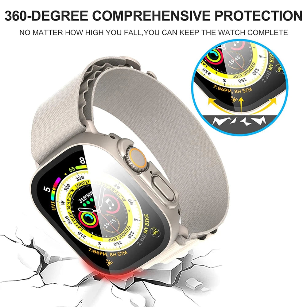 Cover For Apple Watch Ultra 2 Case 49mm Accessories PC Shockproof Bumper+Tempered Glass Screen Protector iwatch Series Ultra 2