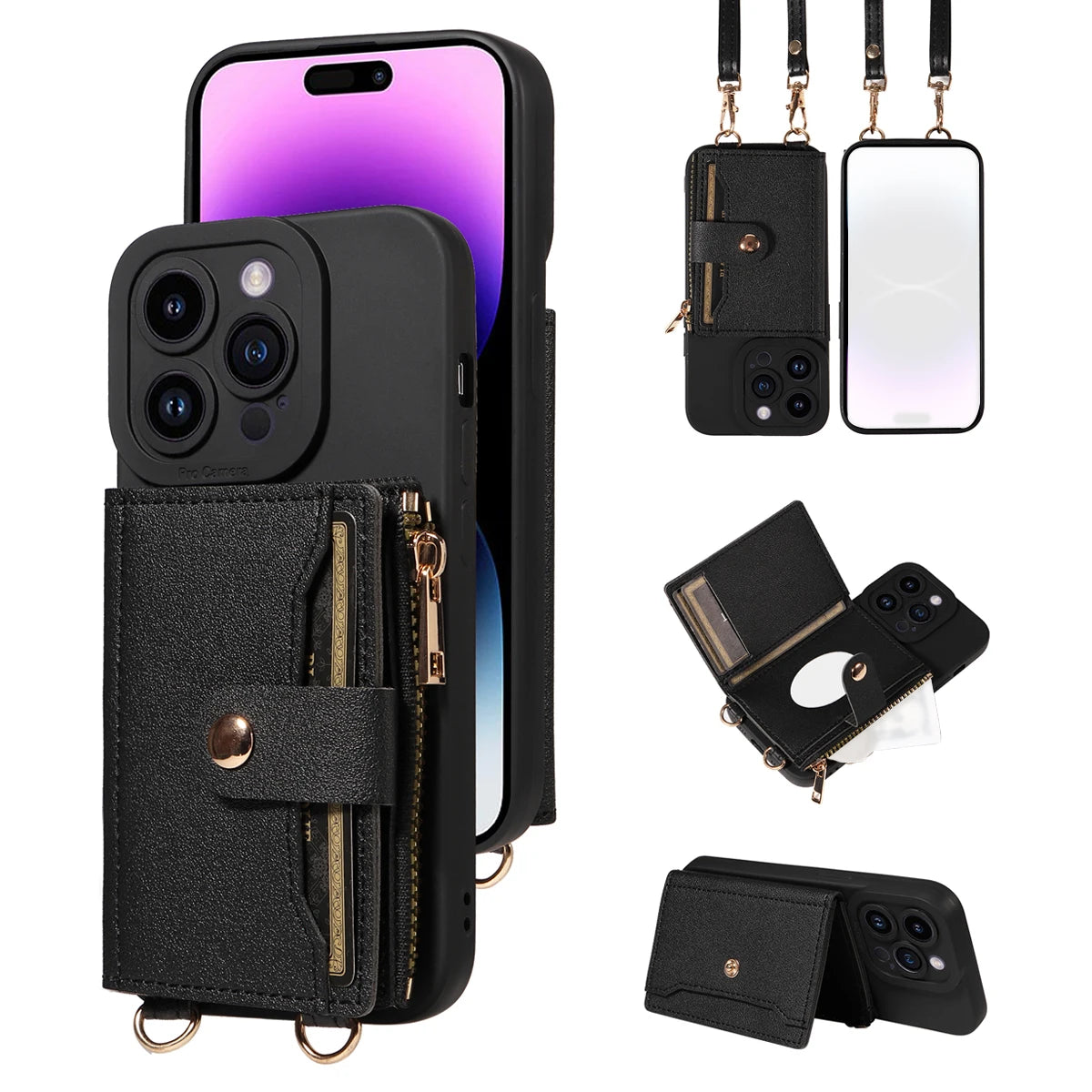 Faux Leather phone case for Samsung GalaxyS25ultra S20 S21 S22 S23 S24plus FE Note20 Crossbody with Mirror Zipper Wallet Cover