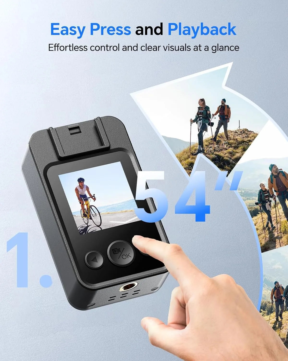 BOBLOV Mini Camera 1.54 Inch Display 2K 9 Hours Battery Recording Cam with Night Vision Wearable Body Camera for Bike Riding
