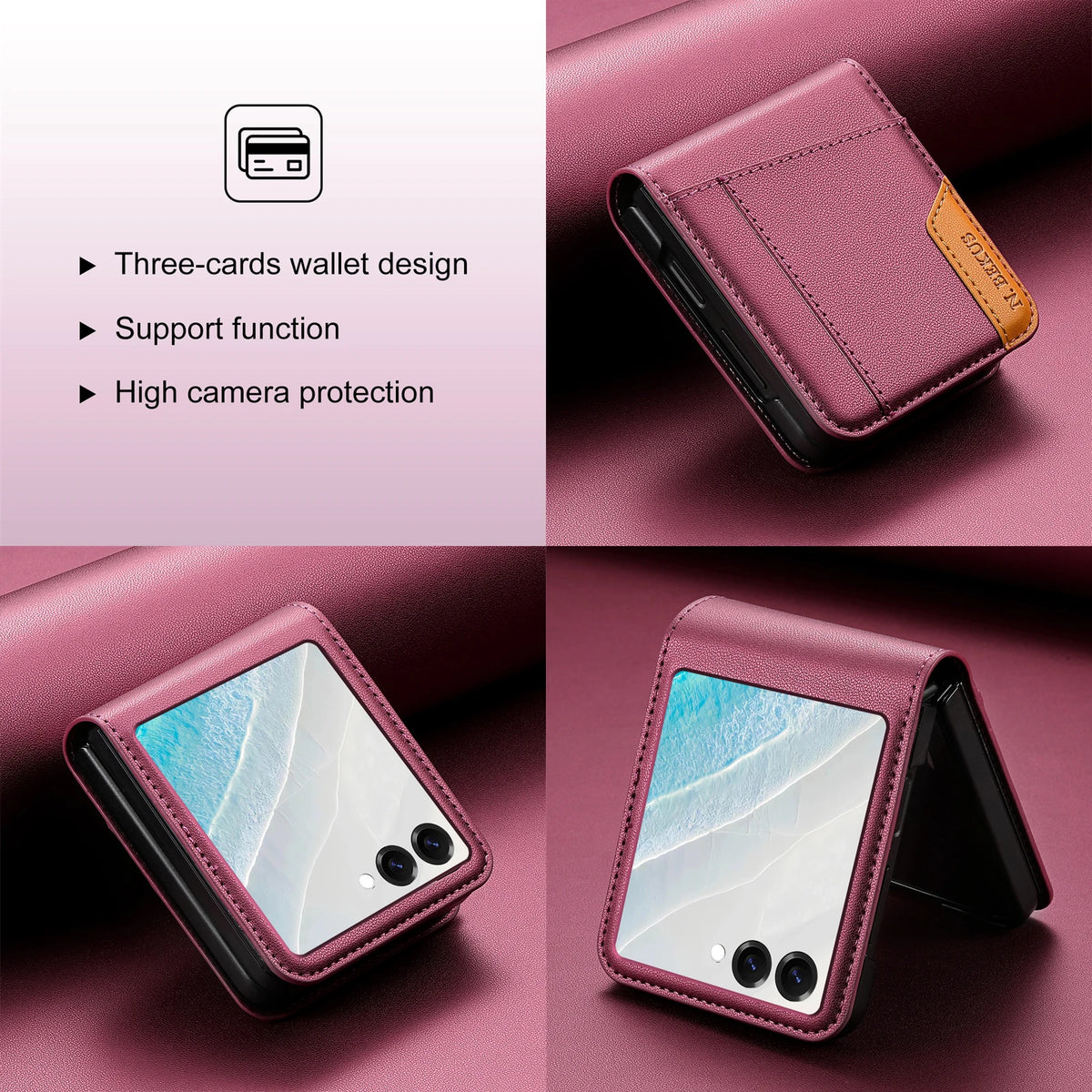 Flip Leather Phone Case For Samsung Galaxy Z Flip 8 7 FE 6 5 4 3 5G Flip7 Flip8 Wallet Card Holder Phone Bag Book Cover Etui