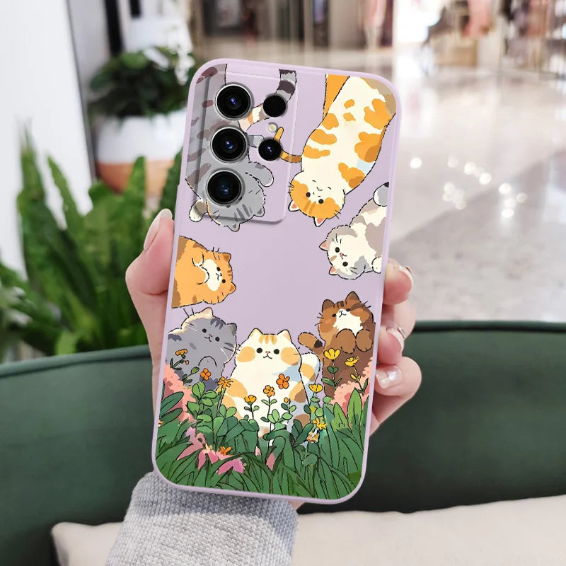 Lovely cat Phone Case For Samsung Galaxy S25 S24 S23 S22 S21 S20 Ultra FE S10 S10E Plus Note 20 Ultra Silicone Cover