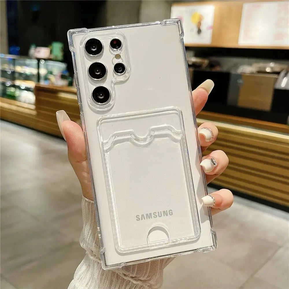 Clear Shockproof TPU Wallet Case For Samsung Galaxy For Samsung S25 S24 S23 S22 S21 Ultra Plus S20 FE Card Holder Pocket Bag