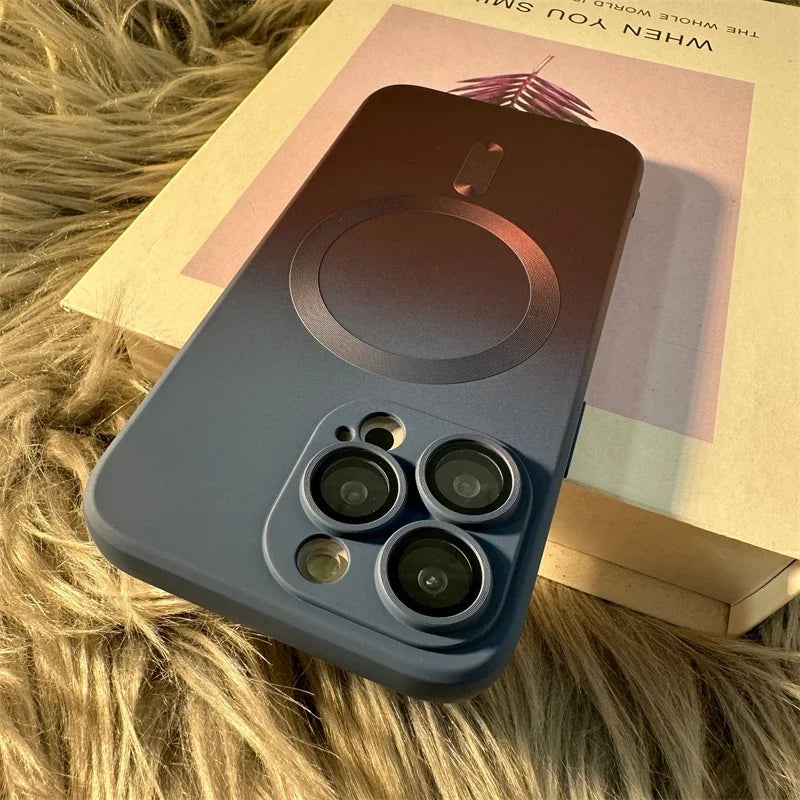 Luxury For Magsafe Wireless Charge Gradient Pattern Phone Case For iPhone 17 11 12 13 14 15 16 Pro Max Magnetic Silicone Cover