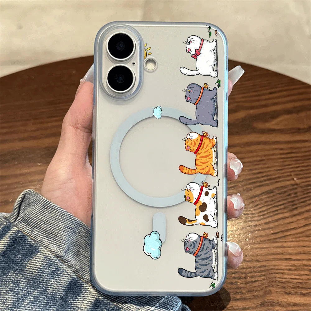 Hanging Cat Cloud Sun Print Magnetic Phone Case For Magesafe iPhone 17 13 14 16 15 12 Pro Max 17 Air Wireless Charging TPU Cover