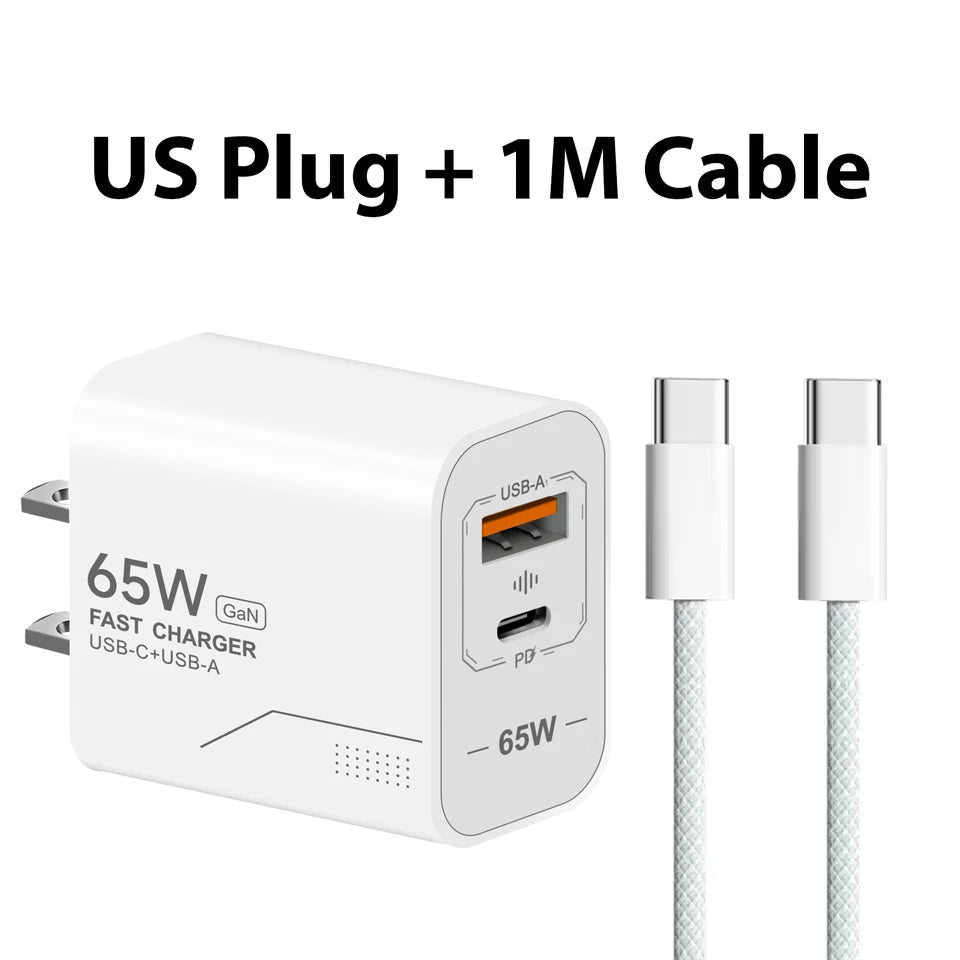 USB 65W Fast Charging Charger Type C High Speed Charge Mobile Phone Wall Adapter For iPhone Honor Xiaomi Huawei Samsung Oneplus