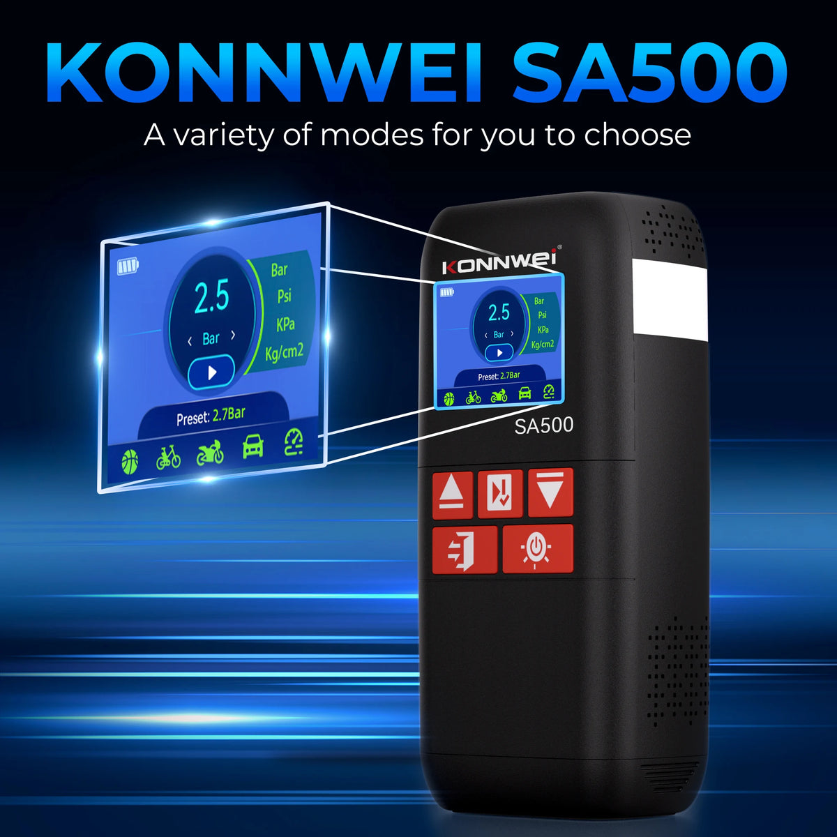 KONNWEI SA500 Car Jump Starter with Air Compressor 12V Portable Battery Booster Tire Inflator Power Bank Vehicle Emergency Start