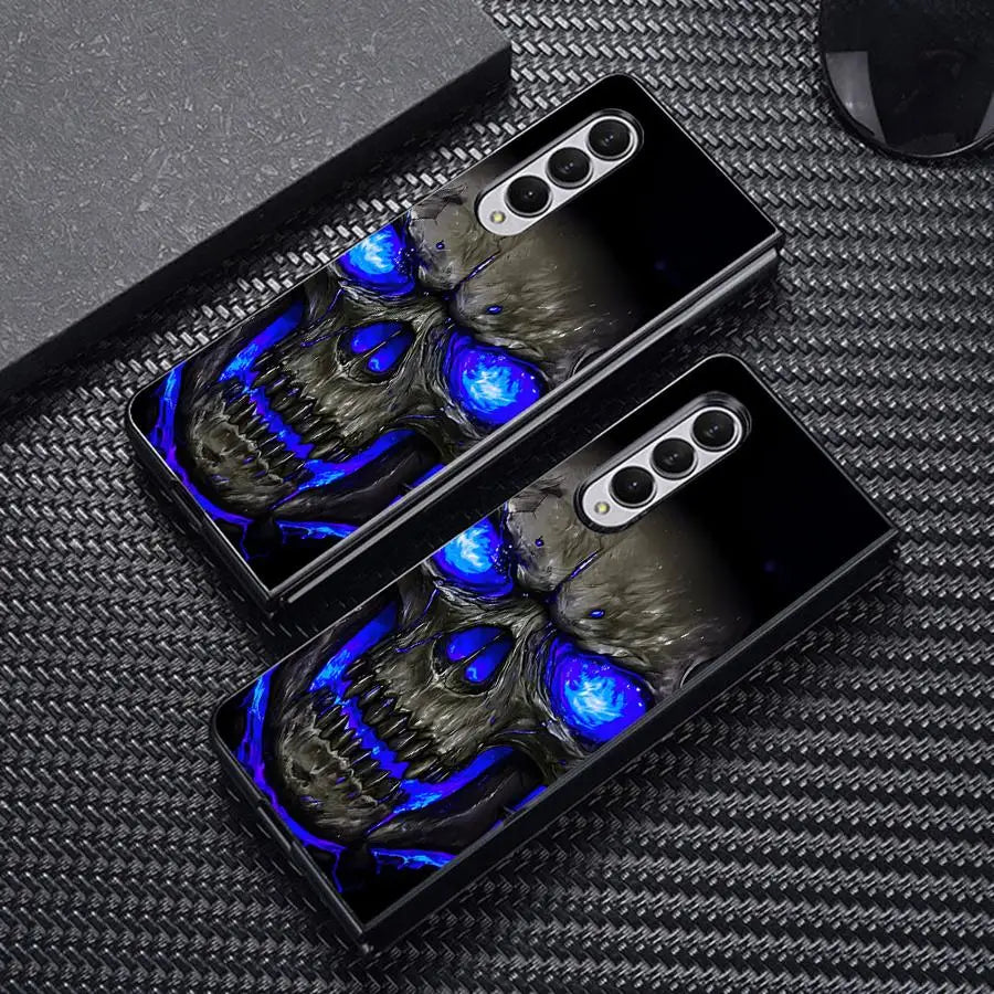 Glowing Blue Eyed Skull Phone Shell Funda Case for Samsung Galaxy Z Fold 8 Ultra ZFold7 Z Fold 7 6 5 4 3 ZFold3 ZFold6 ZFold4