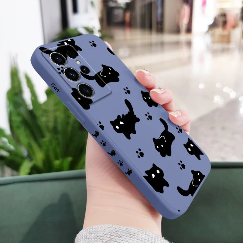 Nifty Black Cat Phone Case For Samsung Galaxy S25 S24 S23 S22 S21 S20 Ultra FE S10 S10E Plus Note 20 Ultra Silicone Cover