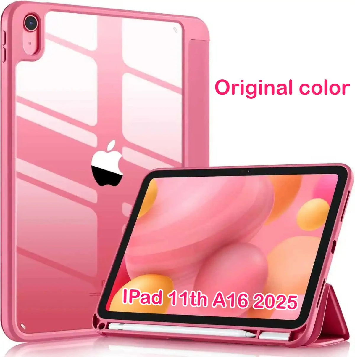 Solid Color Tablet Case for IPad (A16) 11inch 2025 10th 10.9Inch Clear Back TPU Shockproof Protector Cover with Pencil Holder