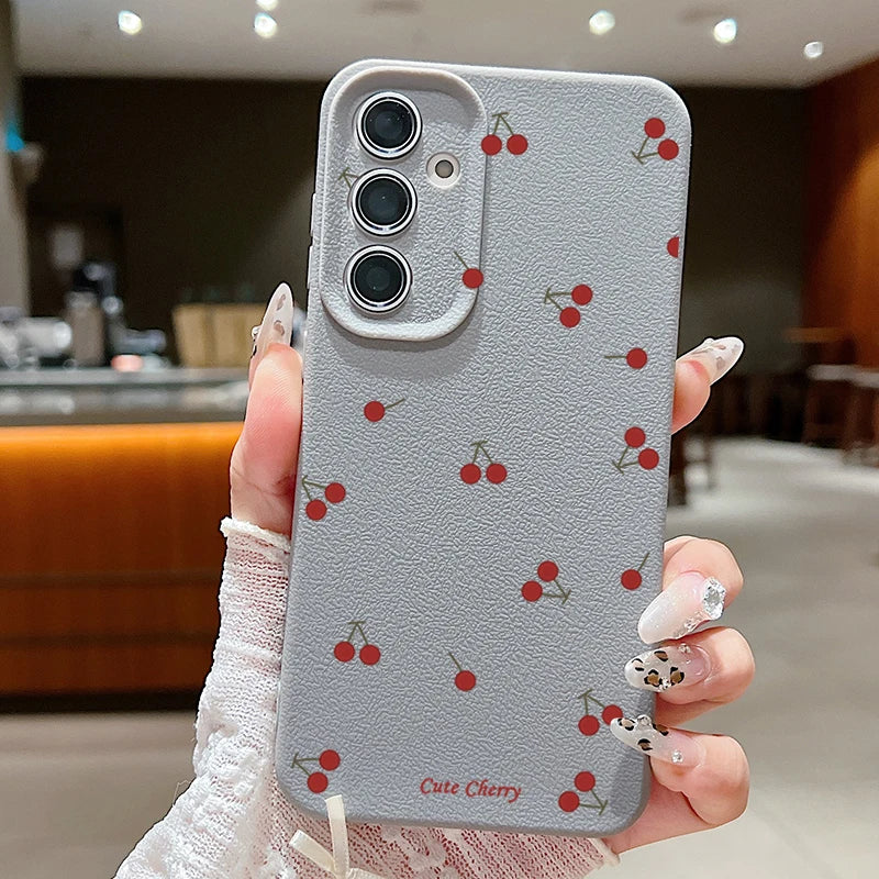 Red Cherry Case For Samsung Galaxy S25 Edge S26 S24 S23 S22 Ultra Plus S25 S24 FE A57 A37 A17 A56 A55 A36 A15 A16 Silicone Cover