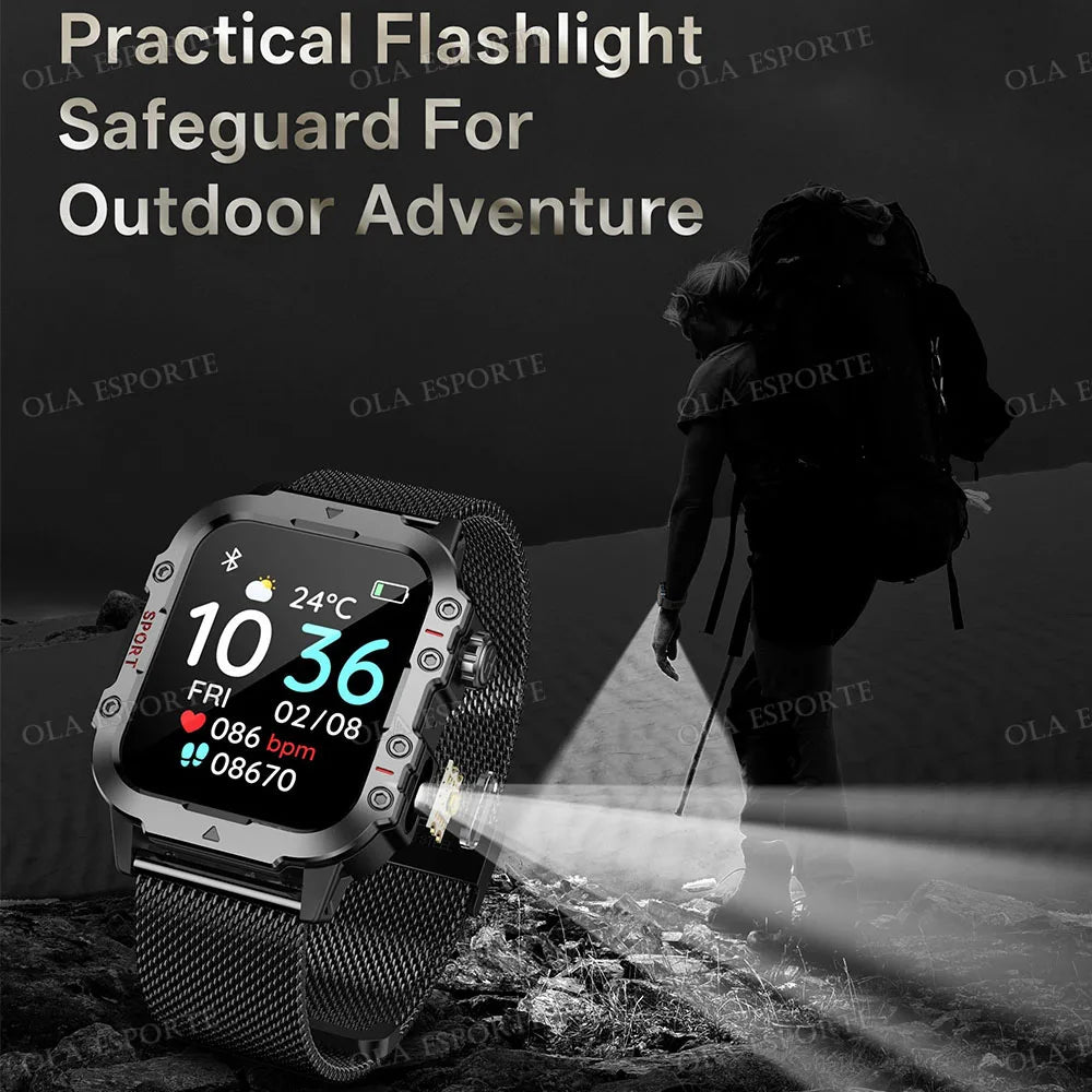 2026 New Military-grade Smart Watch Men GPS Flashlight 3ATM Waterproof Watch Bluetooth Call 100+Sport Outdoor Smartwatch Pk Hw12