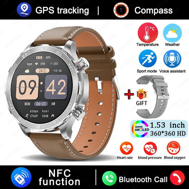 New GPS Track Smart Watch Men AMOLED HD Screen Outdoor Sports Fitness Heart Rate NFC IP68 Waterproof Bluetooth Call Smart Watch