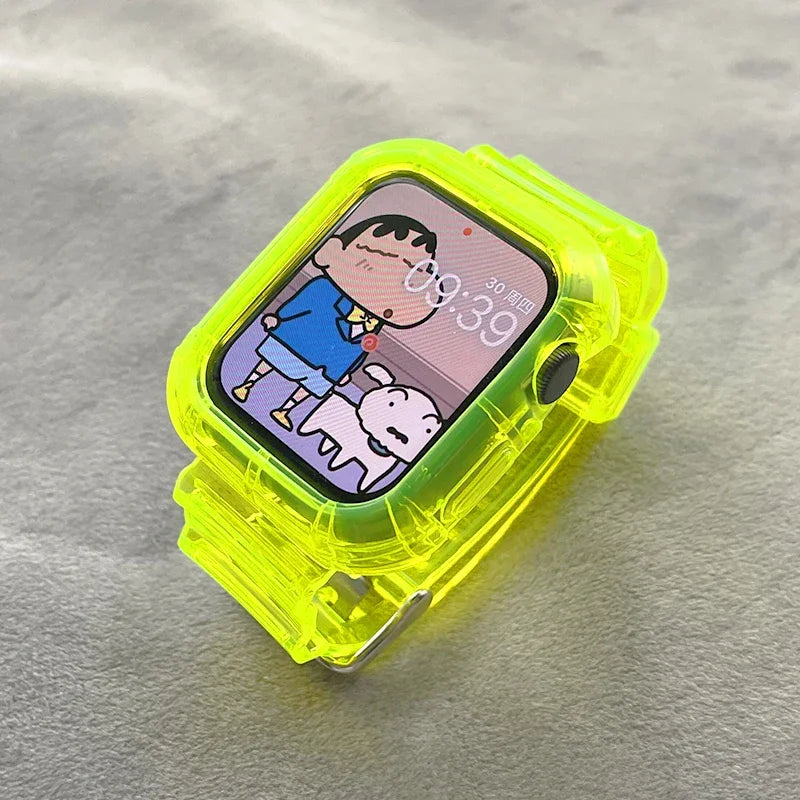 Clear Band + Case for Apple Watch Series 9 8 7 6 SE 5 49mm 45mm 44mm 38mm 41mm Transparent for iwatch 10 46mm 42mm Plastic Strap