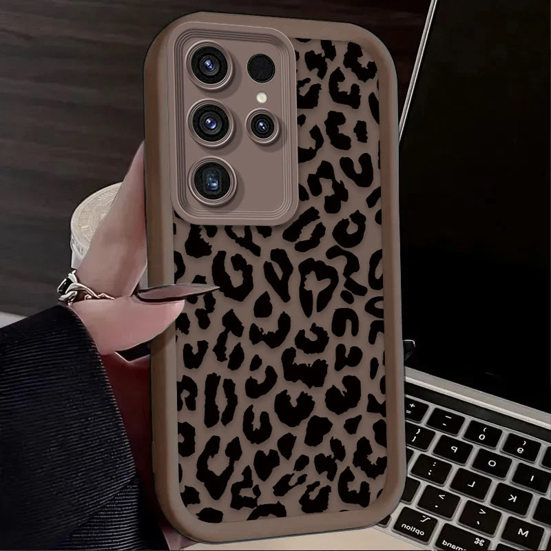 Leopard Print Pattern Silicone Case For Samsung Galaxy S24 S25 S23 Ultra S22 S21 Plus FE A15 A35 A54 A55 Silicone Soft Cover