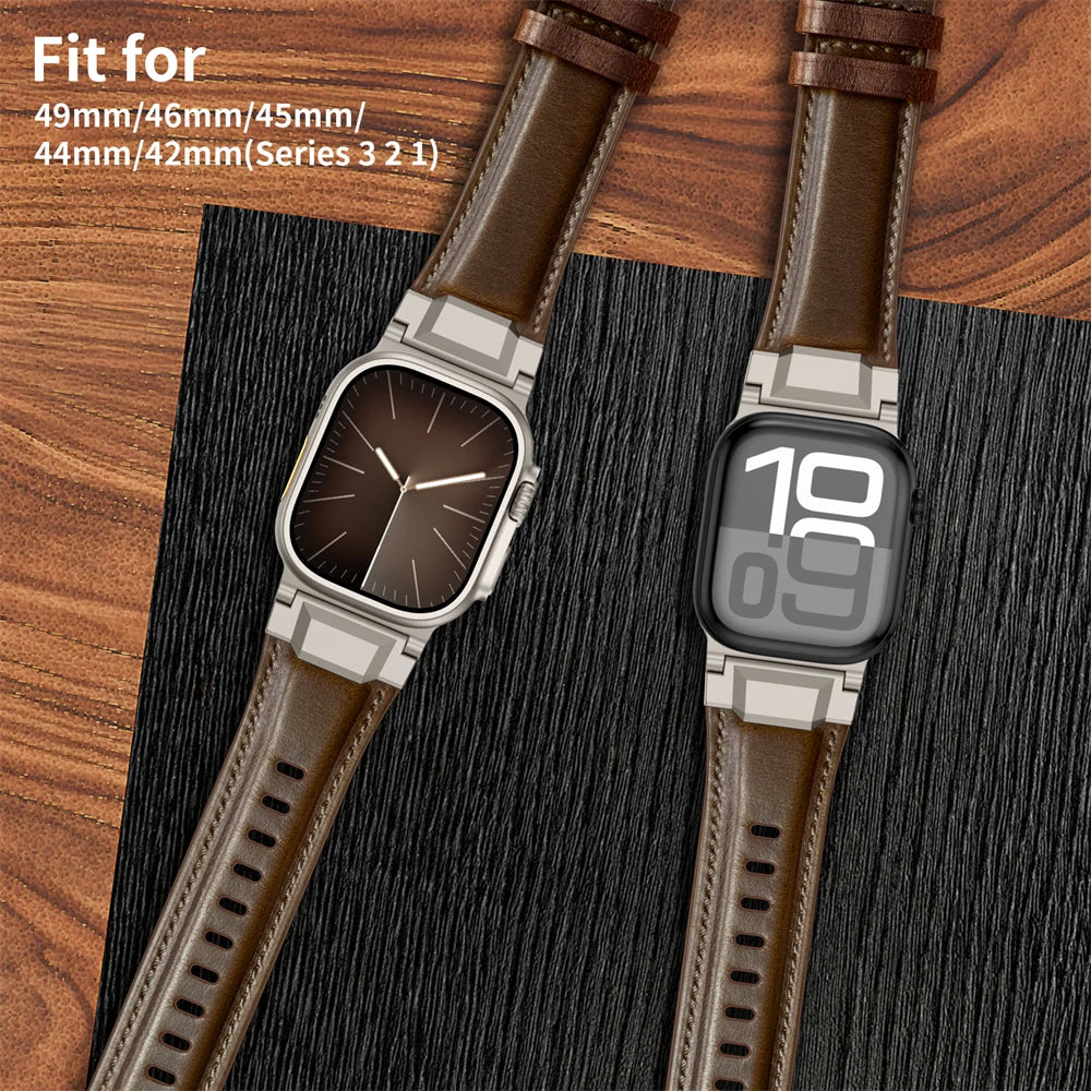Genuine Leather bands For Apple watch ultra 3 2 49mm 44mm 45mm 46mm NEW Mecha Design bracelet iWatch series 11 10 9 8 7 6 5 SE