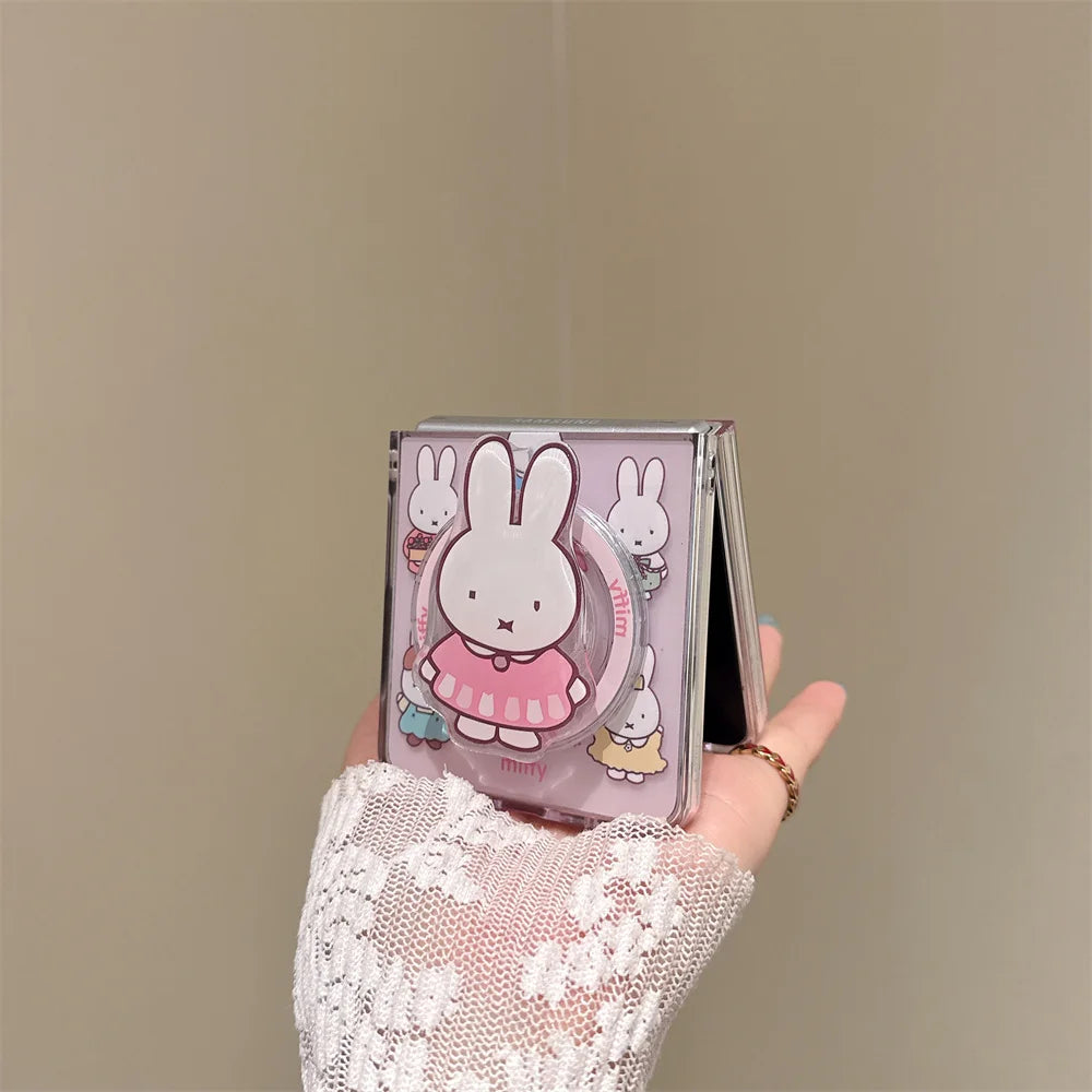 Cute Miffy Rabbit Magnetic Phone Case For Samsung Galaxy Z Flip 8 7 6 5 3D Cartoon For Magsafe Stand Shockproof Protective Cover
