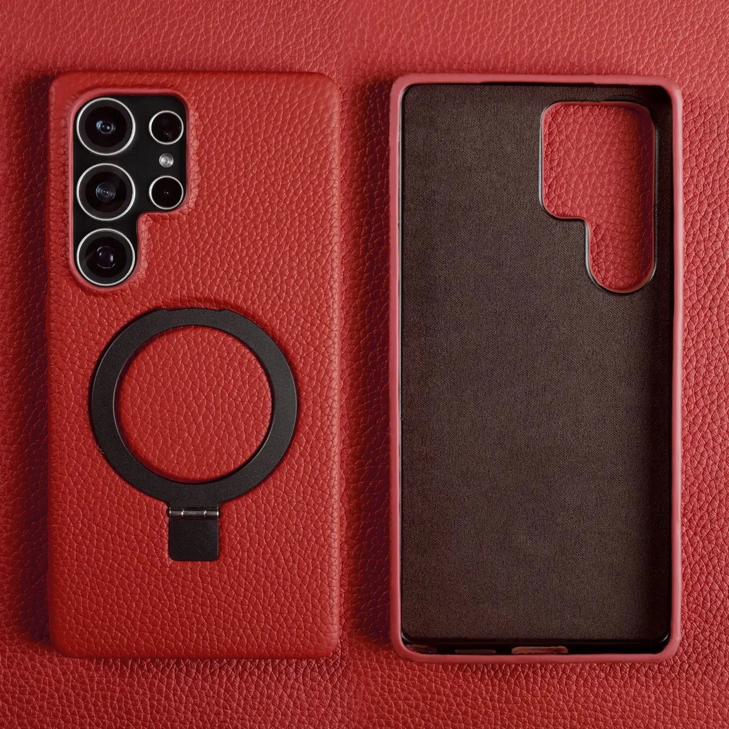 Magnet Ring Stand Phone Case For Samsung Galaxy S25 Ultra S24 S23 S22 S21 S20FE Cover Genuine Leather Case Magnetic Back Cover