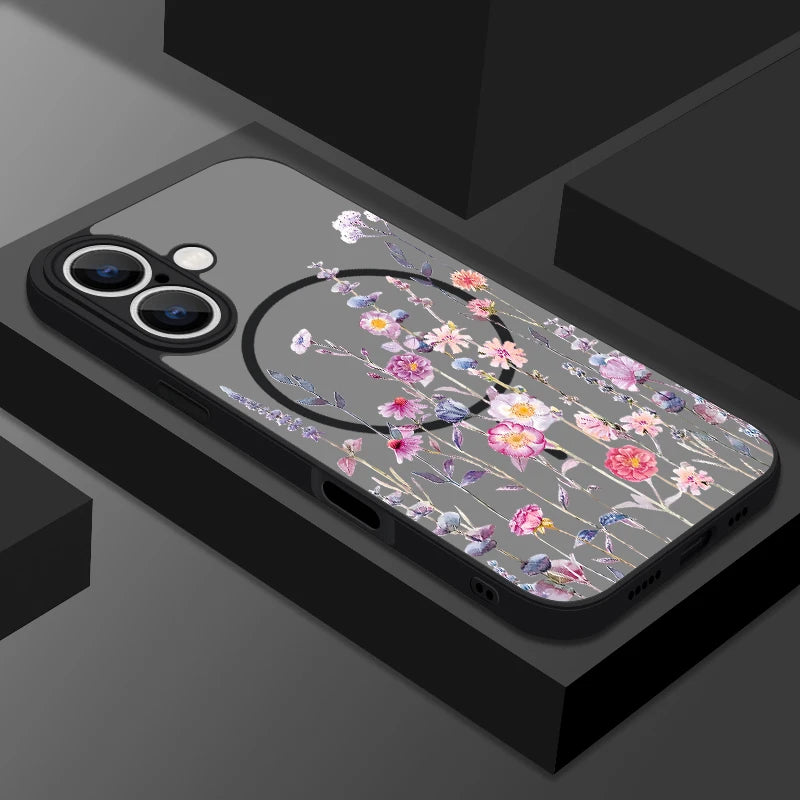 Translucent Matte Phone Case For iPhone 17 17e 16e 16 15 Pro 14 13 Pro Max For Magsafe Colorful Small Flowers Print Back Cover
