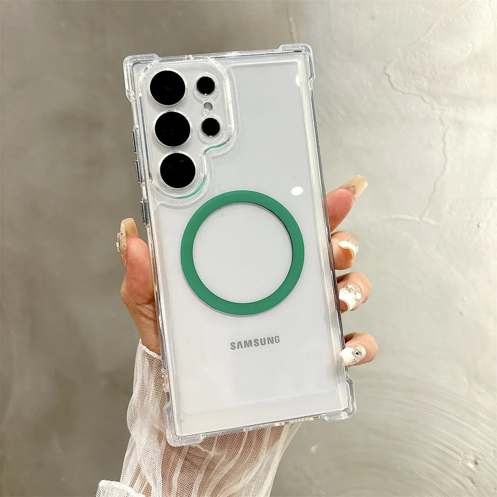 Transparent Armour Magnetic Case For Samsung S26 S25 S23 S24 Plus S21 S22 Ultra Corners Reinforced Shockproof Protection Cover