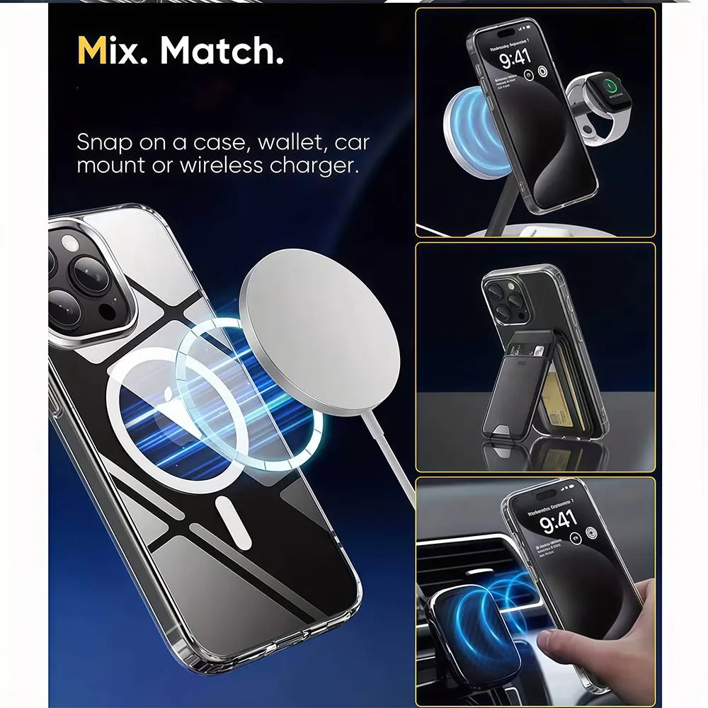 Transparent Case For iPhone 17 16 15 14 13 12 11 Pro Xs Max 16e Air Mini 7 8 Plus X XR SE 2020 2022 Magnetic Shockproof Cover