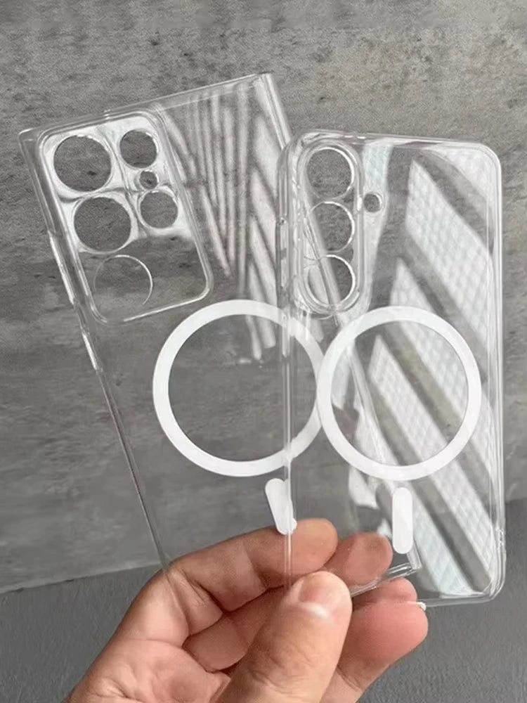 Glossy Transparent Ultra Thin Magsafe Case for Samsung Galaxy S25 S24 S23 S22 S21 S20 Plus FE Ultra Note 20 5G Z Flip 7 6 5 4