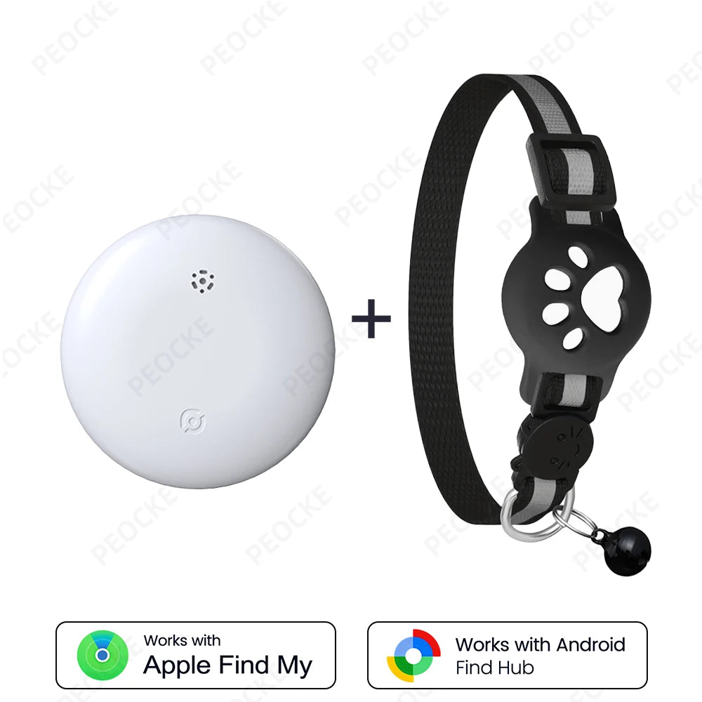 Dual System Pet Smart Tracker Tag With Cat Collar Android/iOS Anti-Lost GPS Tracker Works With Apple Find My /Google Find Hub