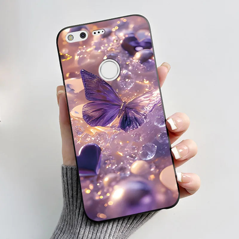For Google Pixel XL Case Luxury Fashion Butterfly Flowers Black Soft TPU Silicone Back Cover For Google Pixel 1 1XL Phone Cases