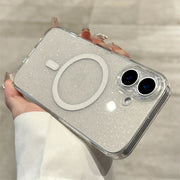 Luxury Glitter For Magsafe Transparent Case For iPhone 13 14 15 16 17 Pro Max Air Plus Magnetic Wireless Charge Soft Bling Cover