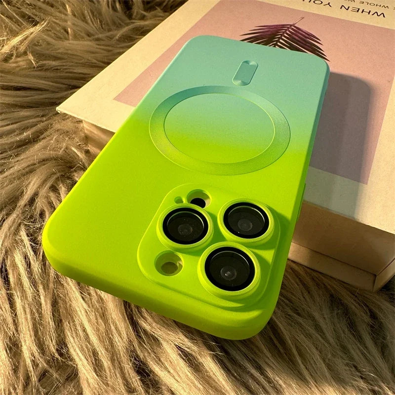 Luxury For Magsafe Wireless Charge Gradient Pattern Phone Case For iPhone 17 11 12 13 14 15 16 Pro Max Magnetic Silicone Cover