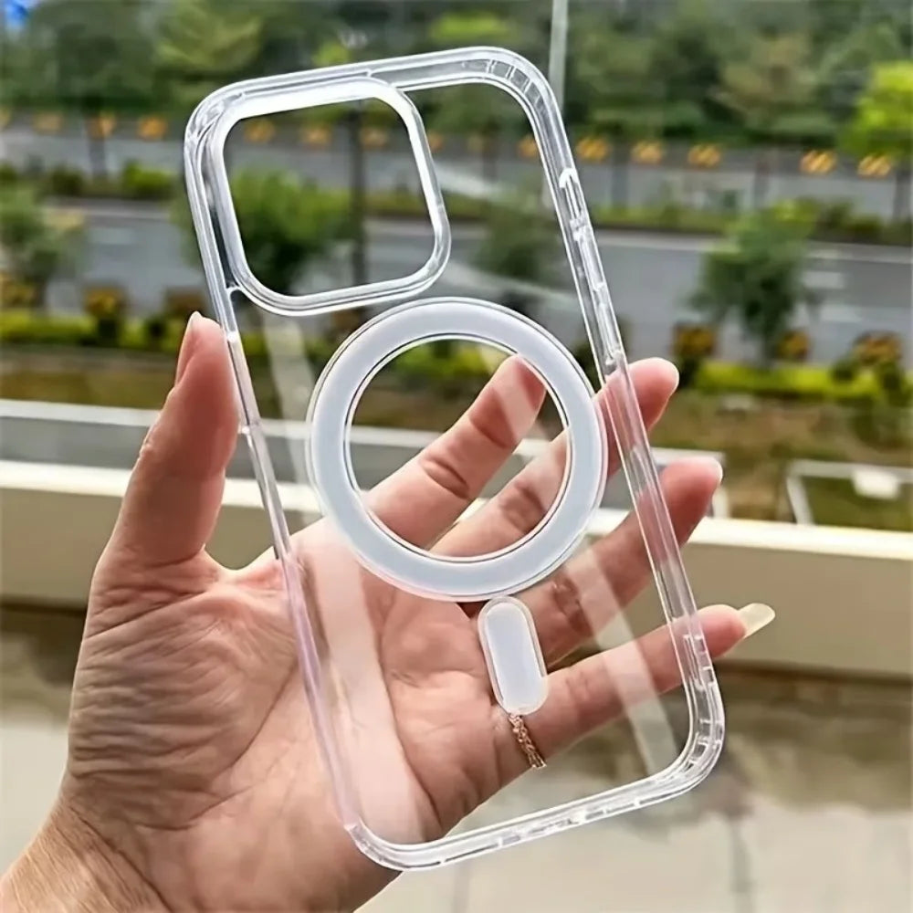 For Magesafe Magnetic Transparent Wireless Charge Case For iPhone 11 12 13 14 15 16 17 Pro Max Plus Mini Air Shockproof PC Cover