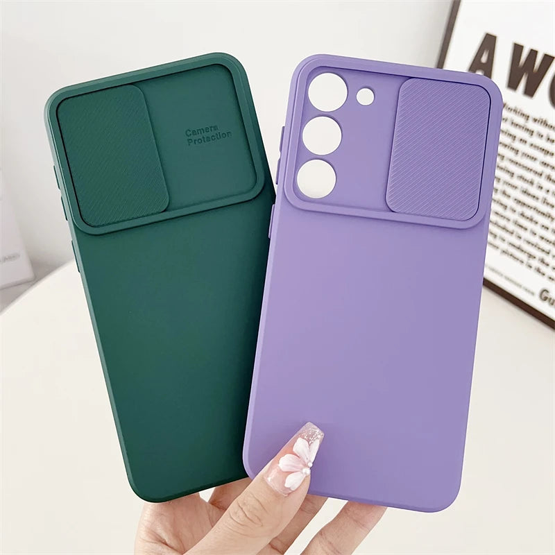 Slide Camera Lens Protection Case For Samsung S21 S22 S23 S24 FE S25 Ultra Plus A56 A55 A06 A52S A34 A16 A73 A21S A36 Soft Cover