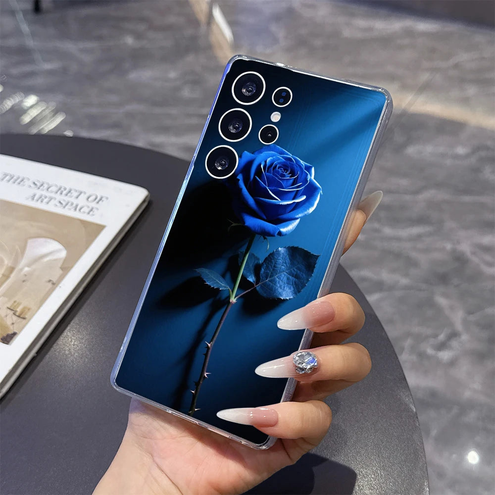 Single Blue Rose Phone Case for Samsung Galaxy S26 S25 S24 S23 S22 S21 S20 FE Plus Lucency TPU Protection Cover