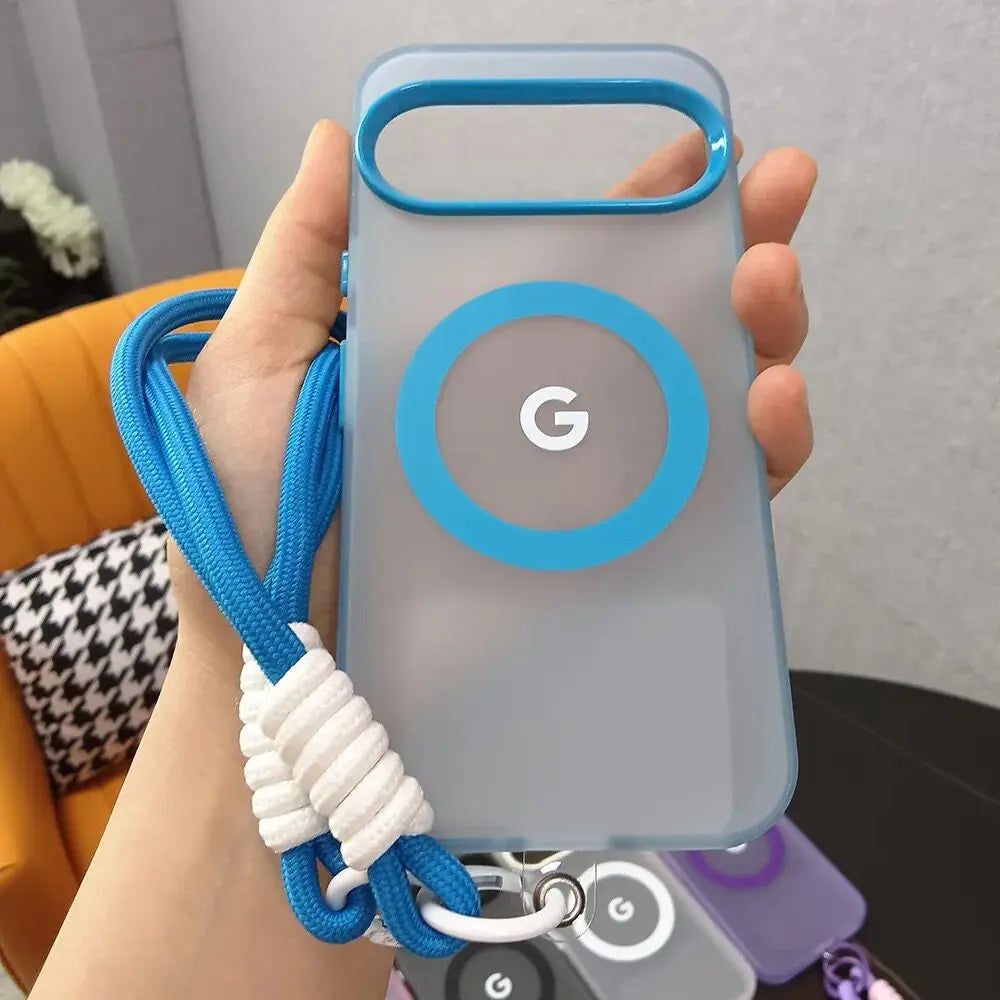 Matte for Magsafe Hand Wrist Strap Case for Google Pixel 10 9 Pro XL 8 9A 8A Magnetic Lanyard Candy Color Shockproof Cover
