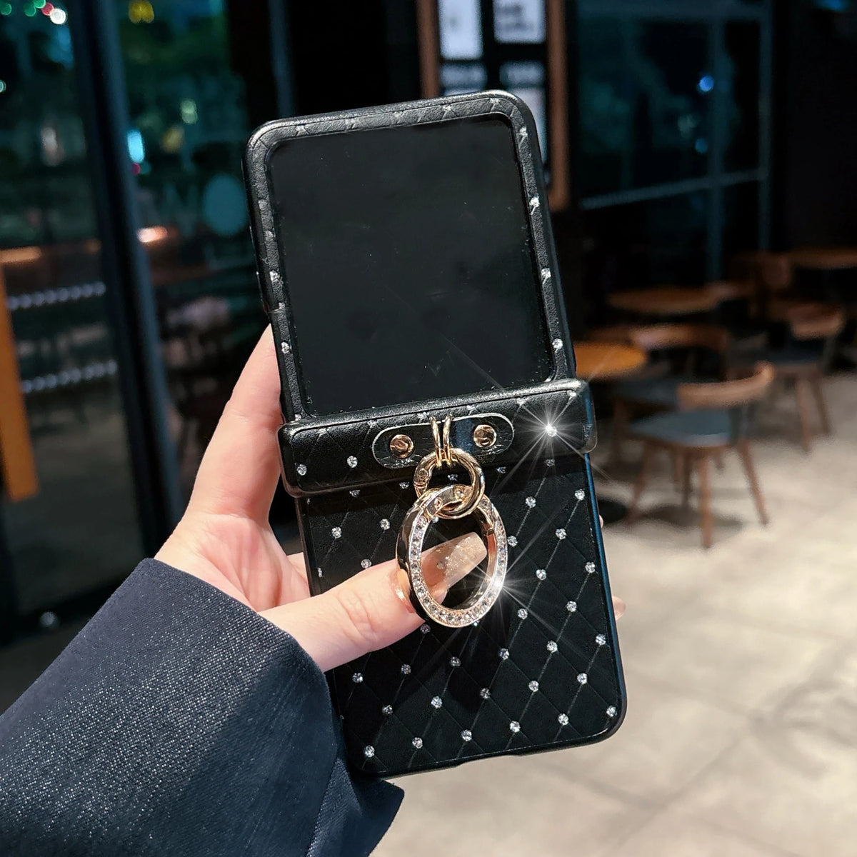Rhombus Grid Pattern Artificial Leather Case for Moto Razr 50 60 70 Ultra 2026 + 2024 + 2025 Faux Diamond Ring Buckle Hard Cover