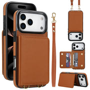 Crossbody Card Holder Wallet Leather Case For iPhone 17 Pro Max 16 Plus 15 Plus 14 13 12 11 Strap Pocket kickstand RFID Cover