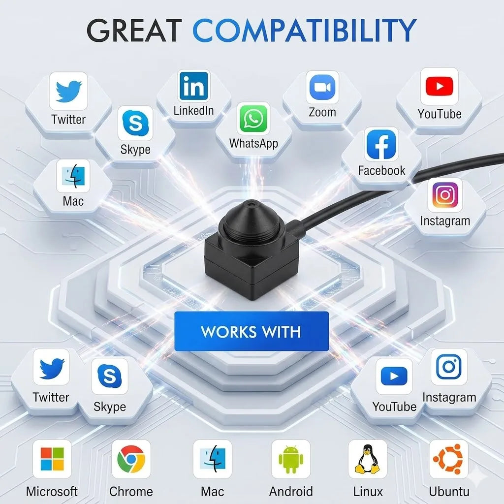 1080P Mini Webcam for Video Call TV, 3.7mm 90° & 2.8mm 120° Lens, USB Type-C Plug Play PC Camera with Mic, 2M Cable Android iOS